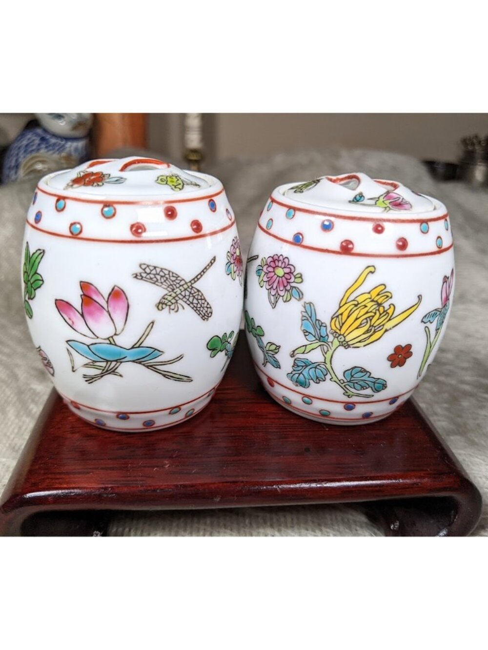 2 Vintage Miniature Porcelain Ginger Jars Spice Jars